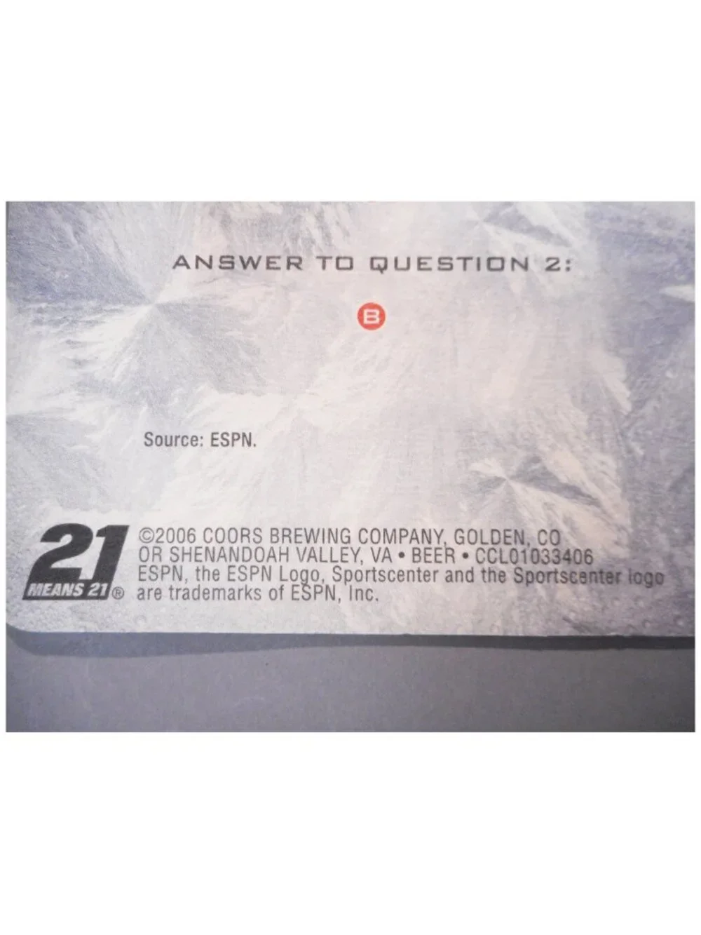 Set of 50 Coors Light ESPN Trivia Coasters - 2006 - Sports Questions